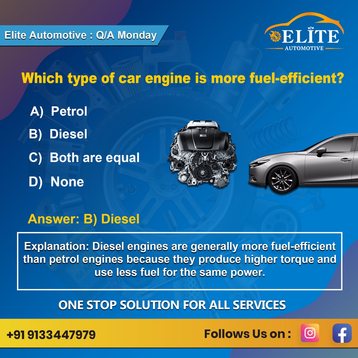 vgkraju9's tweet image. Which type of car engine is more fuel-efficient?&quot;💡 Answer: Diesel 🔧
Diesel engines deliver higher torque and consume less fuel for the same power — making them the smart choice for long drives and efficiency lovers!