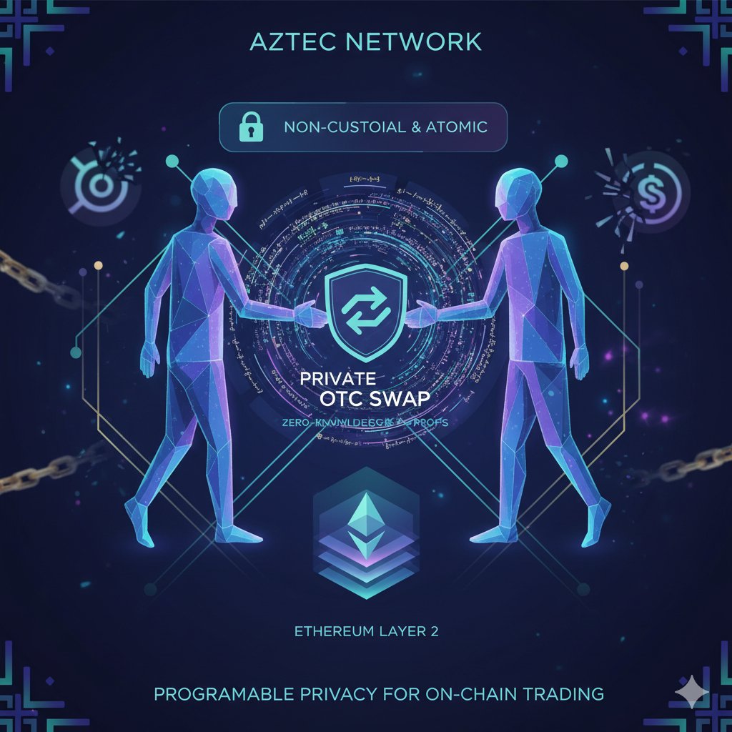 Atlas_Myllo's tweet photo. The introduction of Over-The-Counter (OTC) by @aztecnetwork.

This groundbreaking innovation addresses a core pain point in cryptocurrency trading: the lack of confidentiality on public blockchains, where transaction details can expose participants' identities, strategies, and relationships.

Traditional OTC trading offers benefits like negotiated pricing and handling illiquid assets but suffers from on-chain transparency which may not be most of the traders choices. This is where Aztec's introduction of OTC comes in so that traders who doesn't want to make their trading details public on-chain can exercise the freedom to do so.

✅️ Why Private OTC on Aztec?

▶️ Privacy Imperative: Public ledgers show cross-chain transactions (like a seller paying with BTC on Bitcoin and getting USDC on Base), letting potential adversaries link identities and figure out market positions. Because of these risks, institutions are often hesitant to get involved.

▶️ Aztec's Edge: Aztec enables a "private state," allowing encrypted data to be processed using zkSNARKs without the need for decryption. This capability supports programmable and composable private smart contracts that are executed on the client side, ensuring complete confidentiality.

The system is non custodial (no third party holds funds), atomic (all or nothing execution), and fully anonymous: neither the seller nor buyer knows the other's identity, and no traces appear onchain.

This is all for now about the Aztec's OTC trading. Looking forward to drop details on how this Aztec's OTC works. Stay tuned!

@realRoberto38
@clairekart
@0xdavid 
@Zac_Aztec
@Amin_3X
@jaosef