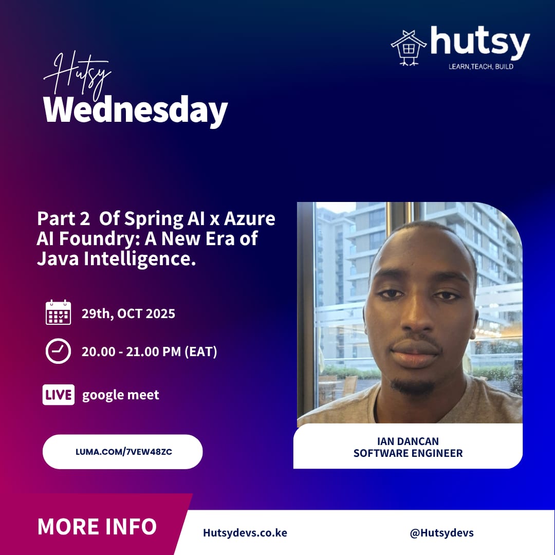 Hutsydev's tweet image. Hey Nerds 👋🏽
We’re back with Part 2 of Spring AI x Azure AI Foundry: A New Era of Java Intelligence!
This time we’re going hands-on with the practical side of things 👨🏽💻
RSVP 👉🏽 luma.com/7vew48zc
#SpringAI #AzureAI #JavaDevelopers #AI