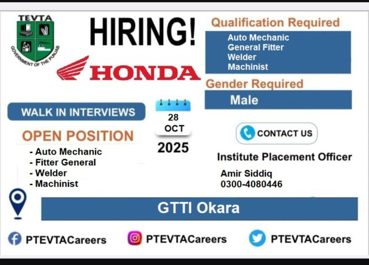 PTEVTACareers's tweet photo. 𝐇𝐈𝐑𝐈𝐍𝐆 𝐀𝐋𝐄𝐑𝐓!
@punjab_tevta Careers Division is collaborating with Atlas Honda Limited for providing job opportunities to our Alumni through Walk-In Interviews at 𝑮𝒐𝒗𝒆𝒓𝒏𝒎𝒆𝒏𝒕 𝑻𝒆𝒄𝒉𝒏𝒊𝒄𝒂𝒍 𝑻𝒓𝒂𝒊𝒏𝒊𝒏𝒈 𝑰𝒏𝒔𝒕𝒊𝒕𝒖𝒕𝒆 𝑶𝒌𝒂𝒓𝒂 https://t.co/JWsnnO6faA