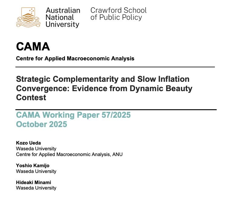 CAMacroAnalysis's tweet image. Why does inflation take so long to hit its target? 📊

CAMA WP 57/2025  (by @KozoUeda1 et al @waseda_univ) explores this puzzle using lab experiments and structural estimation.

See what the results reveal 👇
🔗 bit.ly/47kkOvf
