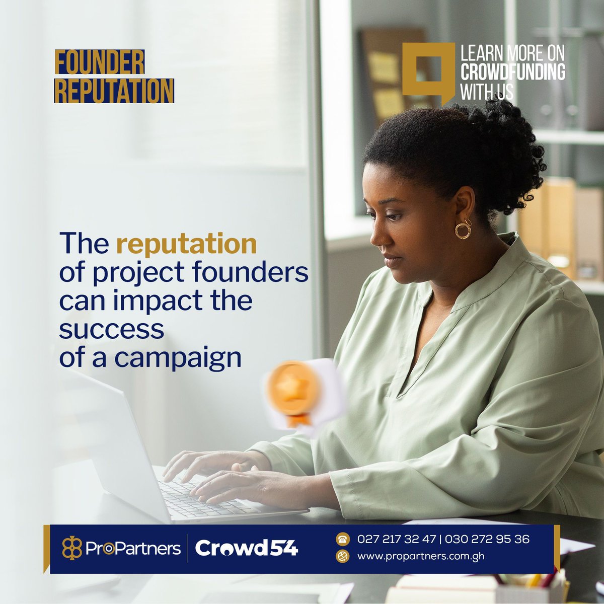 propartnersgh's tweet image. The reputation of project founders can impact the success of a campaign. 

Propartners is an Investment Crowdfunding Intermediary and Crowdfunding Platform licensed by SEC. 

#Propartners #Crowdfunding #Fundraising #Campaign