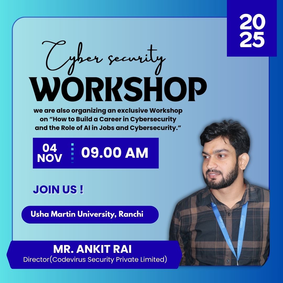 AnkitRai73's tweet image. We are glad to be invited as judges for the Hackathon and as speakers for the Workshop at Usha Martin University, Ranchi.
#Hackathon2025 #CodevirusSecurity #UshaMartinUniversity #CybersecurityWorkshop #FutureOfTech #AIandCybersecurity #TechInnovation #CyberAwareness