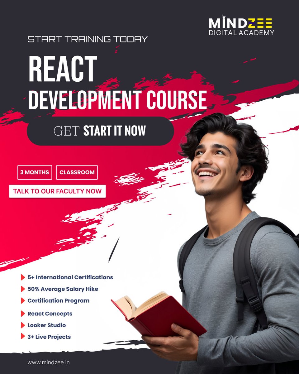 Mindzeetraining's tweet image. 💻 Master #ReactJS with Mindzee Digital Academy!
3 Months • 5+ Certifications • 3+ Live Projects 🚀
Take your coding career to the next level.
🎯 Enroll now → mindzee.in
#WebDevelopment #LearnReact #Coding #TechTraining