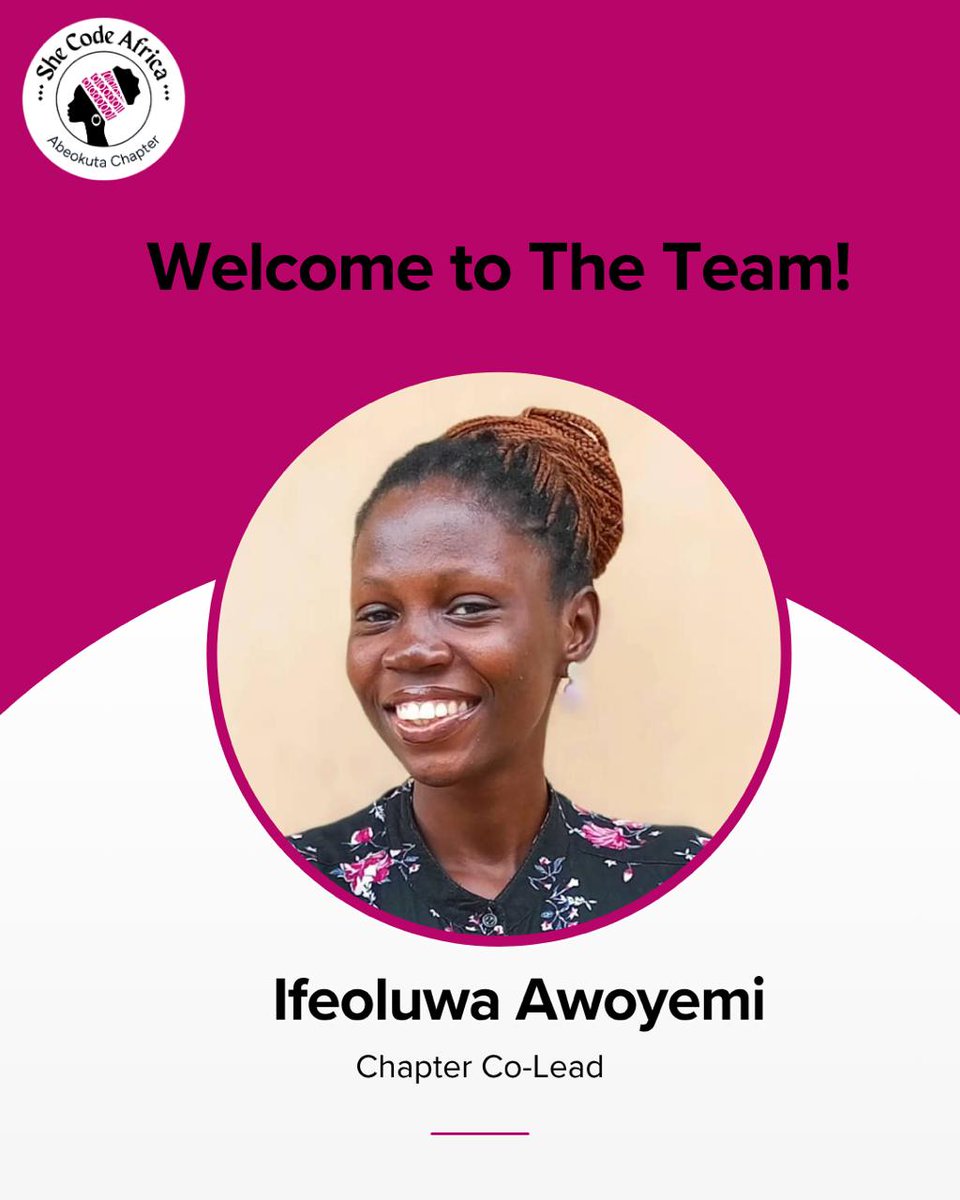 SCAabeokuta's tweet image. Say hello to our new Chapter Co-Lead – @codeAngel_! 
We’re super excited to have @codeAngel_ join the @SCAabeokuta leadership team!
She’s full of energy, creativity, and passion for uplifting women in tech. 
Let’s show her some love and a warm welcome! 
#SheCodeAfrica