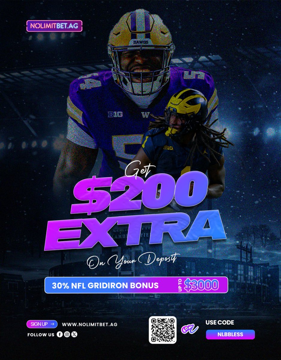 Blessyon30's tweet photo. 🏈 Turn your deposit into a WINNING play! 💰
Grab $200 EXTRA + a 30% NFL Gridiron Bonus up to $3,000 when you join https://t.co/8zrmppvXzr 🔥
👉 Use Code: NLBBLESS
Join here: https://t.co/OGa7IAwvic
#NFLBetting #SportsBetting #FootballSeason #NoLimitBet #BetSmart #NFLBonus #GridironBonus #BetAndWin