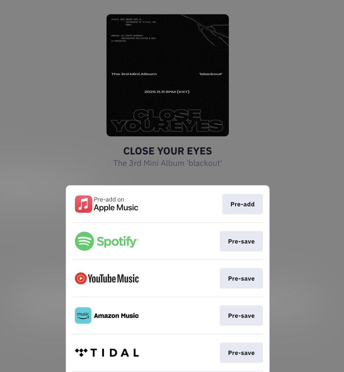 🚨 'BLACKOUT' PRE-SAVE

Be sure to PRE-SAVE 'blackout' to your platform of choice before the album releases by using the following link.

Pre-saving increases visibility and engagement, as well as push the album to wider audiences and discover playlists upon release!

🔗