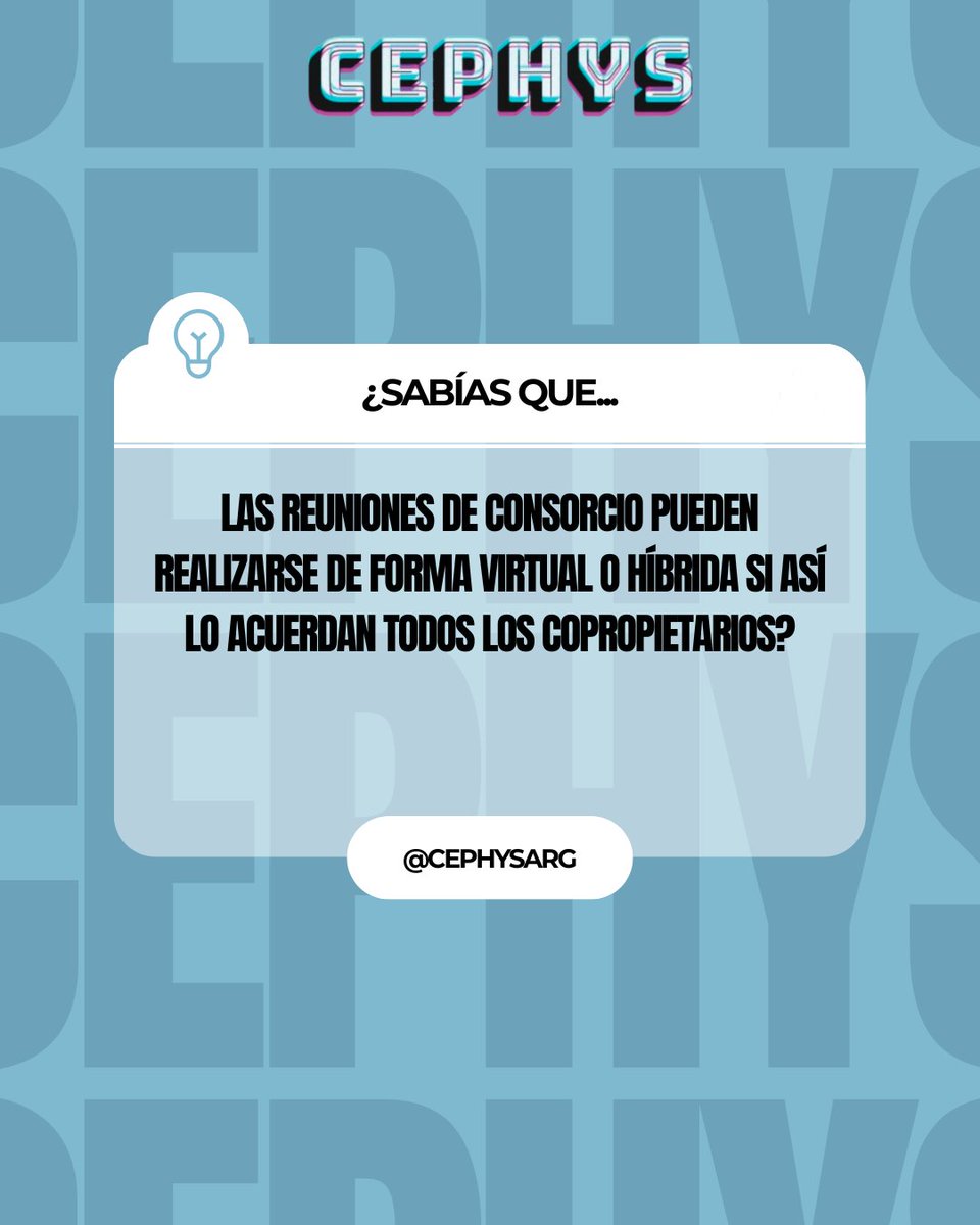 cephysarg's tweet image. 💻 ¿SABÍAS QUE…
las reuniones de consorcio pueden realizarse de forma virtual o híbrida si así lo acuerdan todos los copropietarios? 🏢🤝

📲 Seguinos para más información y consejos sobre la Propiedad Horizontal.

#CePHyS #PropiedadHorizontal #Consorcios #Administración
