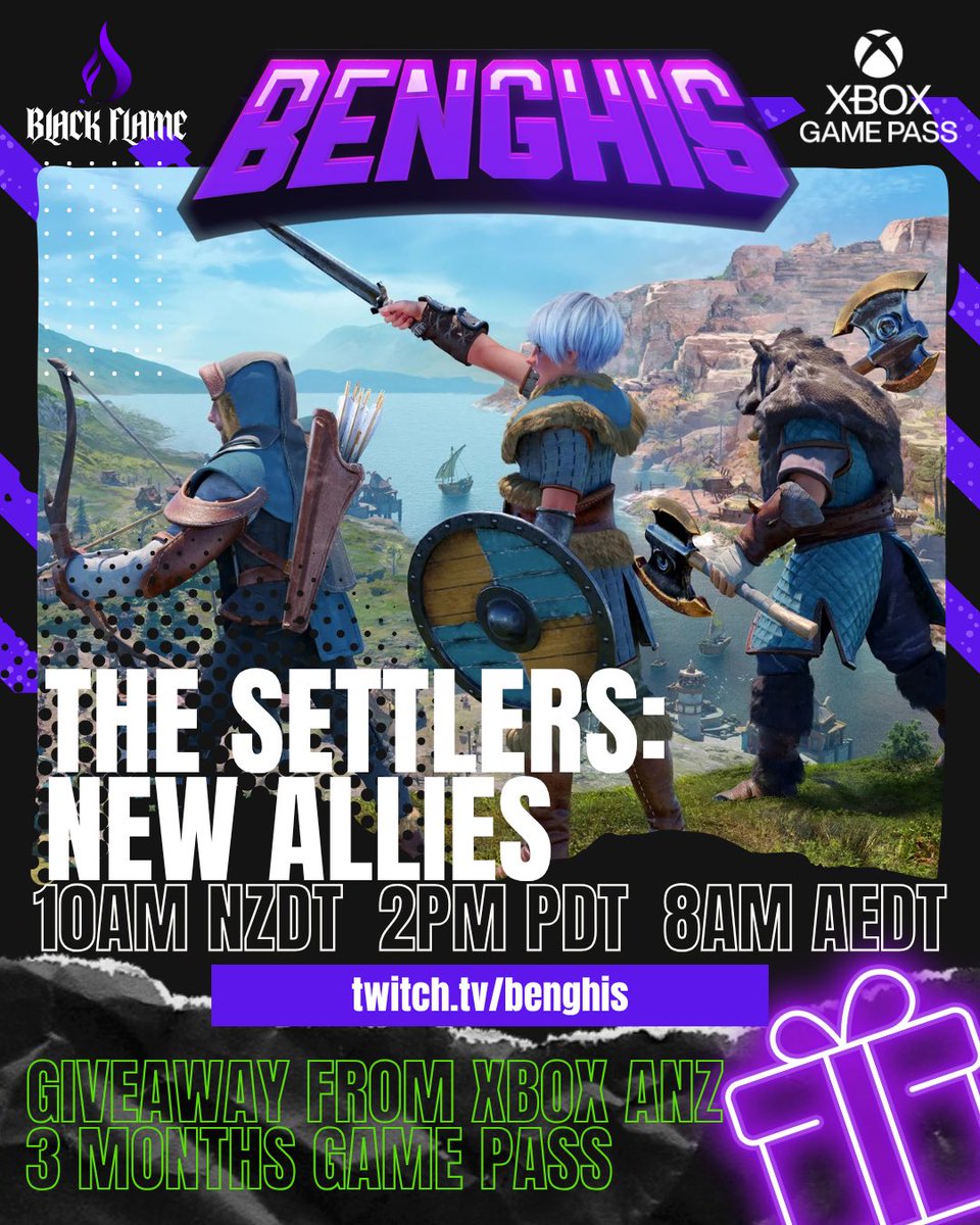 benghis's tweet image. It’s time to build a new world 🏰
Munky &amp;amp; I are jumping into The Settlers: New Allies for a first playthrough — city-building, strategy, and maybe some chaos.

🕙 10AM NZDT | 2PM PDT
🎁 Win 3 Months of Game Pass thanks to @XboxANZ

🎥 twitch.tv/benghis
#TheSettlers #GamePas