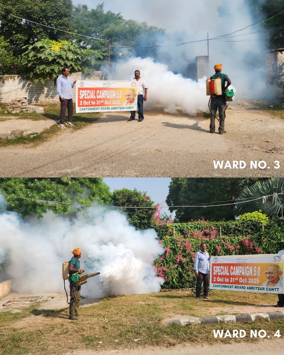 CB_Amritsar's tweet photo. 27-10.2025 - Fogging operation in ward no. 3 & 4 under Special campaign 5.0 by Cantonment Board Amritsar.
#SpecialCampaign5_0 #Swachhotsav #FoggingDrive
#StopTheBite #TogetherForCleanliness
@pdde_wc @adgcantts_dgde https://t.co/2h3IzPJsRy