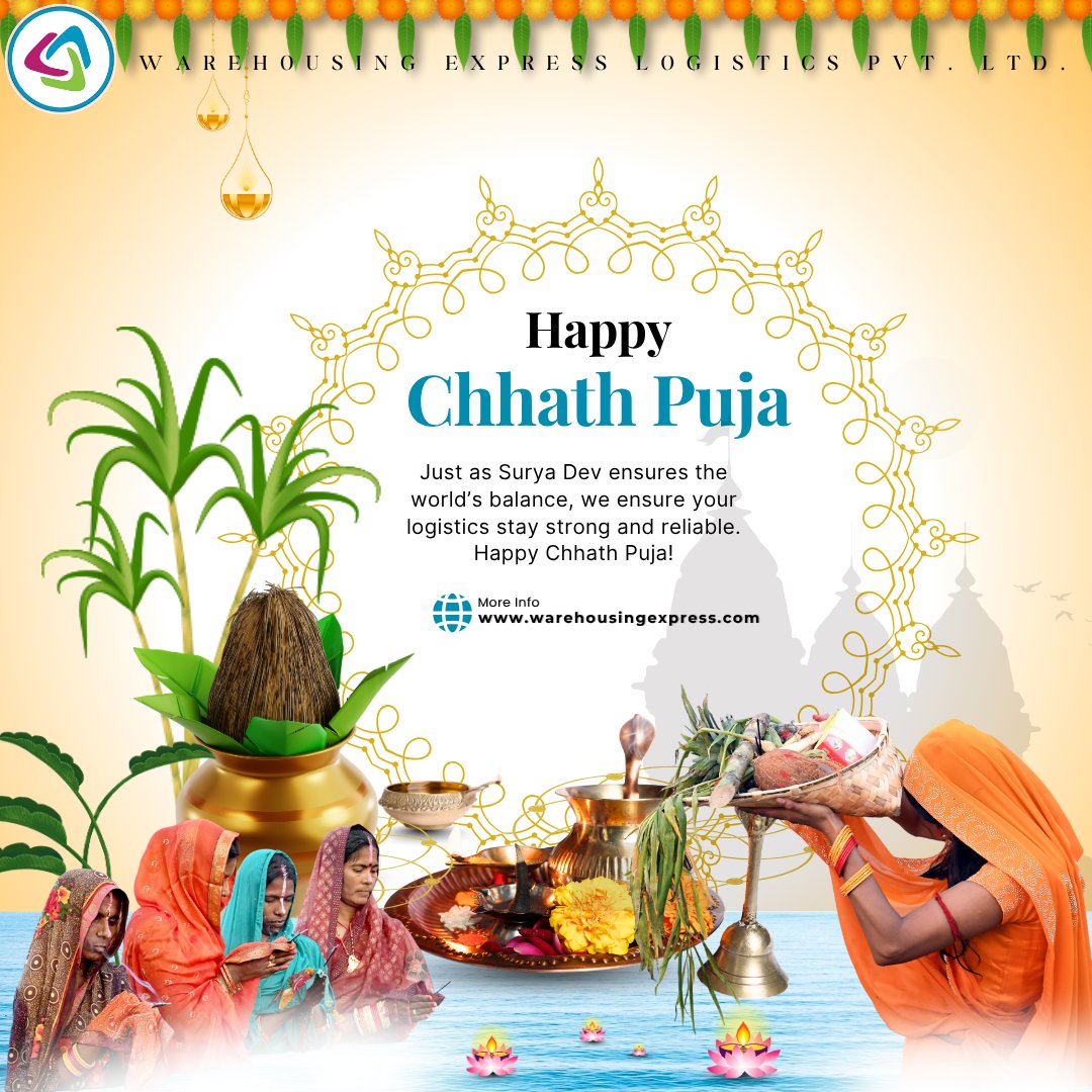 WarehousingExpr's tweet image. 🌞Wishing you peace, prosperity, and progress this Chhath Puja!

#WarehousingExpress #WELPL #ChhathPuja #HappyChhathPuja #ChhathPuja2025 #FestivalOfFaith #SuryaDev #SupplyChainExcellence #3PLIndia #WarehousingIndia #LogisticsThatDeliver