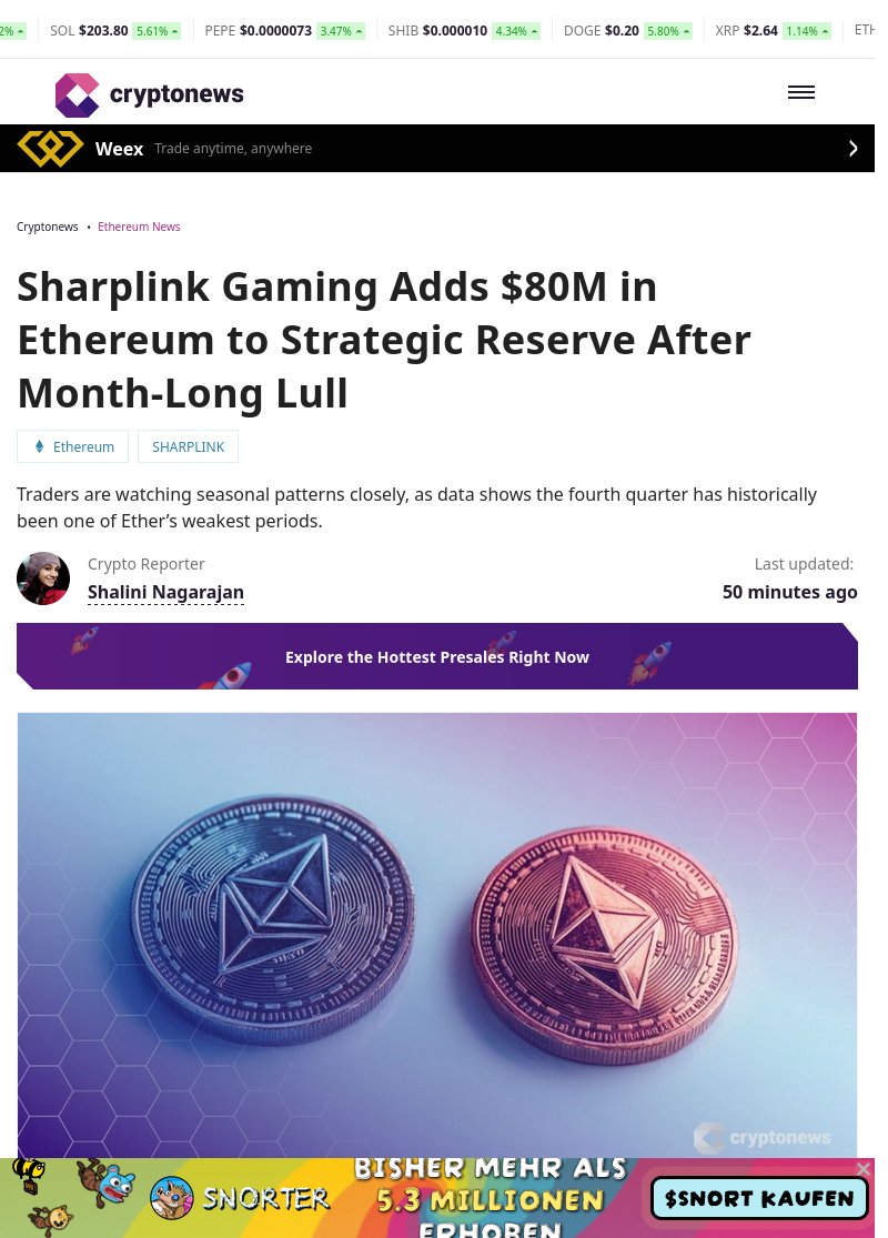 rayan_bibiloni's tweet image. BREAKING NEWS : Sharplink Gaming adds $80M in Ethereum to strategic reserve. cryptoeco.net/tw/f748.html #SharplinkGaming #Ethereum #Investment