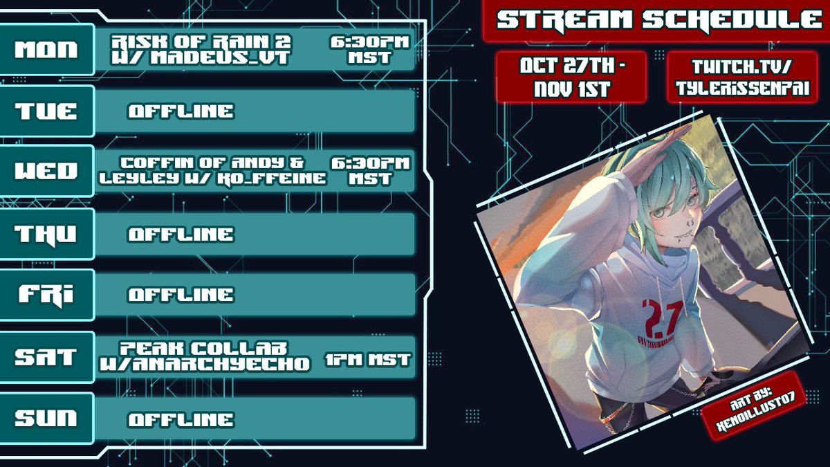 It's the last week of October and I've got a few things in store for you!

Lot's more going on with even more friends! I'm not THAT popular, am I?

Can't wait to see you all there! 💙

Schedule 🎨: <a href="/XenoIllust07/">𝚇𝚎𝚗𝚘𝙸𝚕𝚕𝚞𝚜𝚝🦝| 𝚅𝚐𝚎𝚗</a>