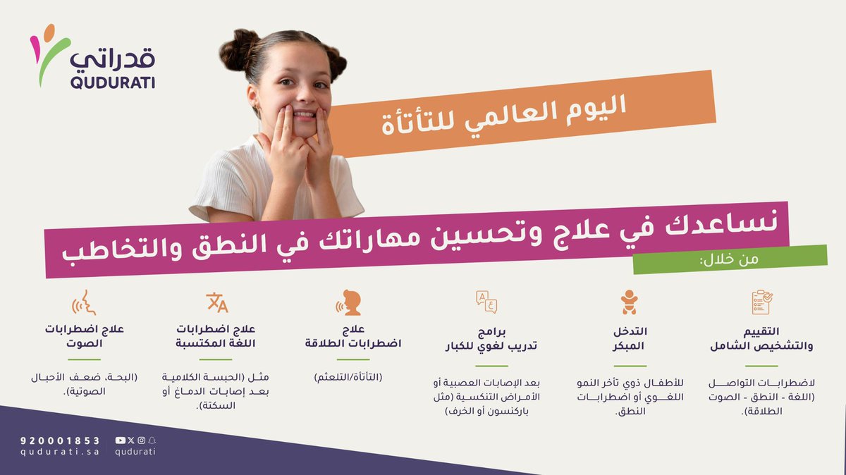 اليوم العالمي للتأتأة 💬 | 

في اليوم العالمي للتأتأة ندعم كل من يسعى لتحسين مهاراته في النطق والتخاطب، بخطط فردية تُراعي احتياجه وتبني ثقته 🌿