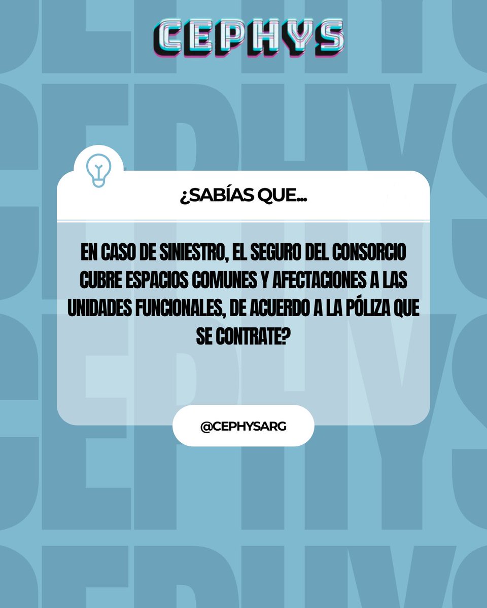 cephysarg's tweet image. 📢 ¿SABÍAS QUE…
en caso de siniestro, el seguro del consorcio cubre espacios comunes y afectaciones a las unidades funcionales, de acuerdo a la póliza que se contrate? 🏢

📲 Seguinos para más consejos sobre la Propiedad Horizontal.

#CePHyS #PropiedadHorizontal #Consorcios