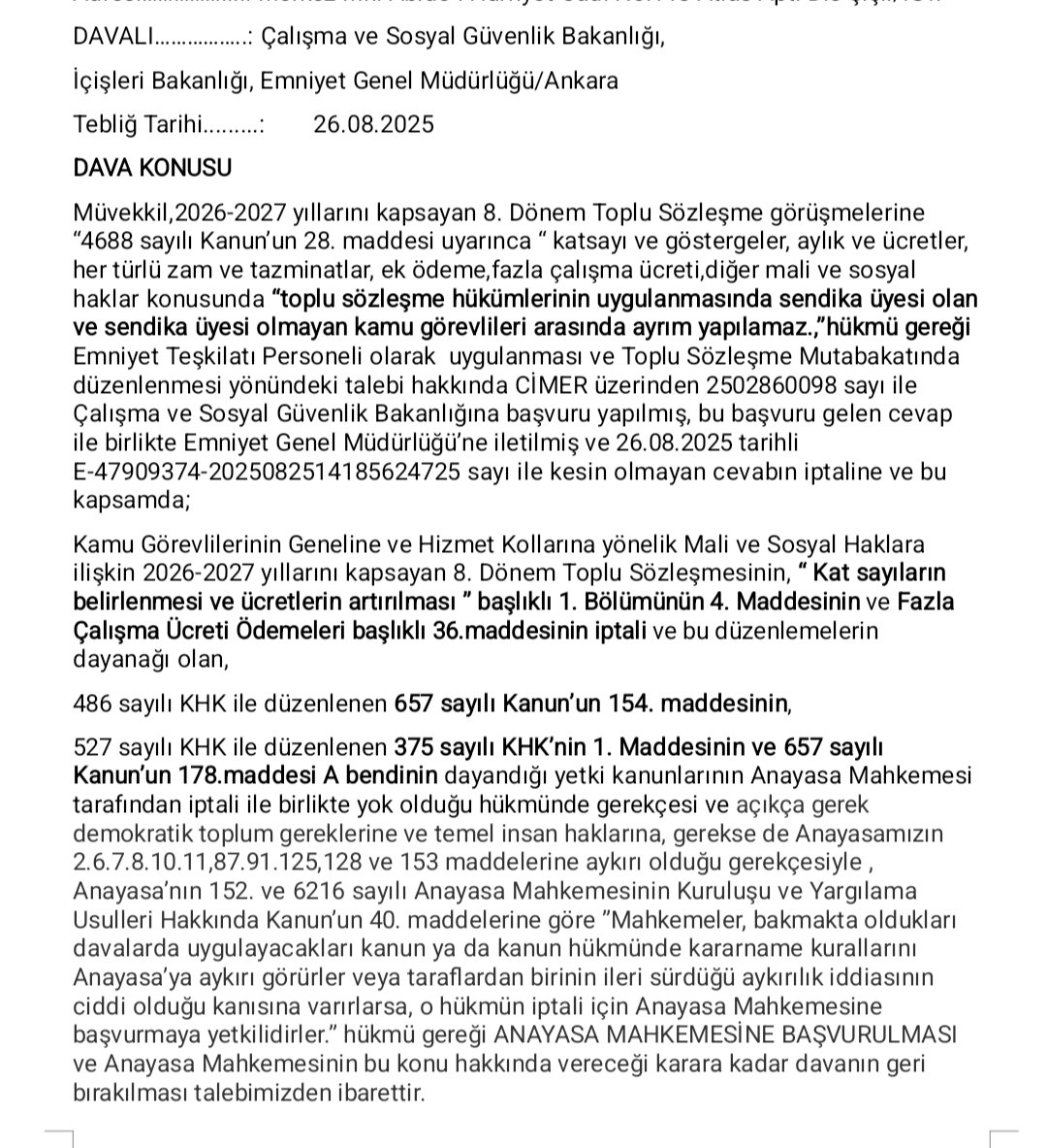 ahmetxaksoz's tweet photo. Toplu Sözleşme iptal davamızı açtık.Maaş artışı,taban ve kıdem aylık,tazminat ve zam ile fazla çalışma ücreti üzerine almış olduğu kararın kadük olduğu gerekçesiyle maddelerin iptali ve buna dayanak teşkil eden DMK 154,,178/A ve 375 sy KHK 1.maddenin AYM'lik olmasını istedik. https://t.co/Aj5zIURWqm