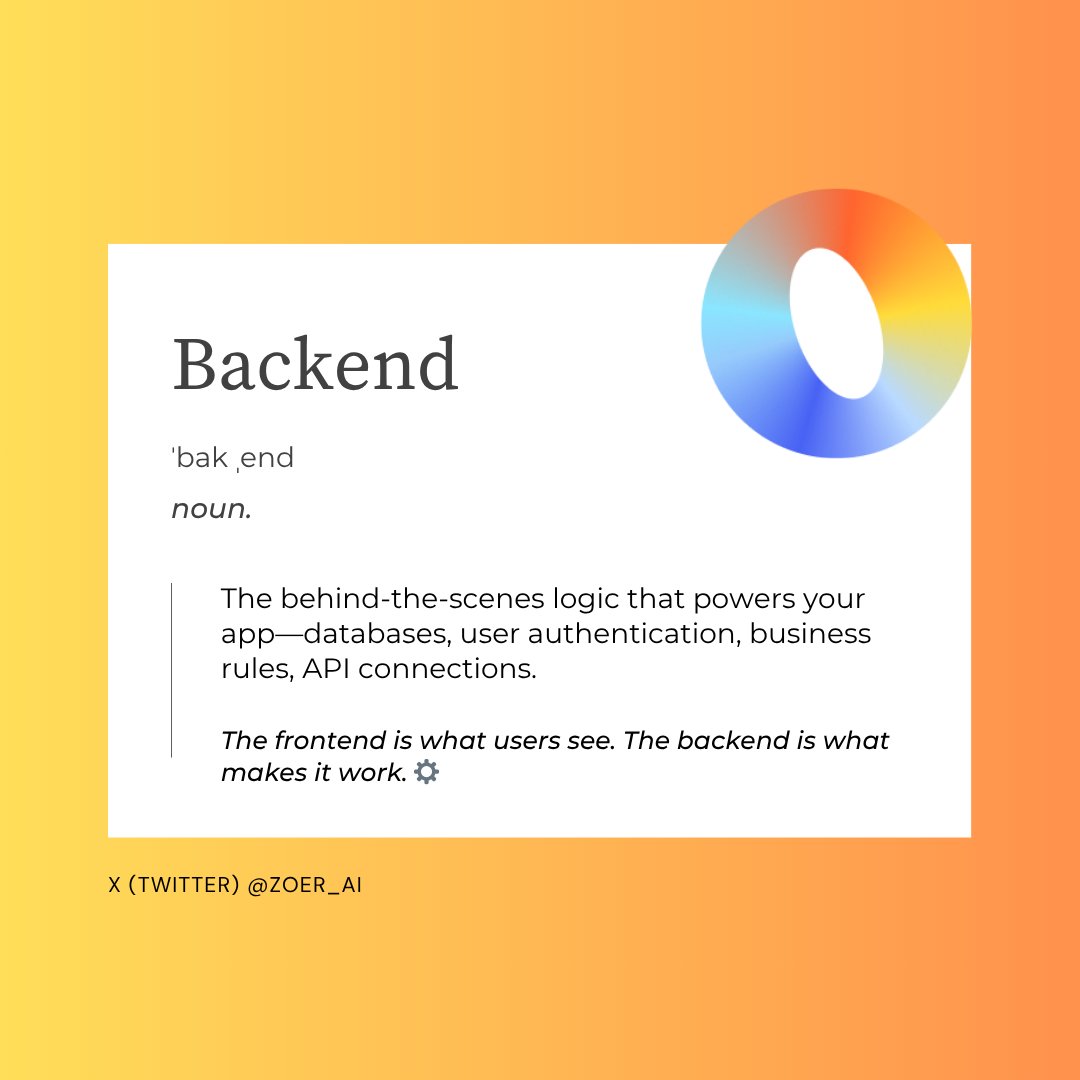 Zoer_ai's tweet image. In Zoer: Describe what your app should do (store user data, process payments), and the AI builds the backend logic automatically.

No server configuration needed. ✌🏻

#AIGlossary #FullStackAI #BuildWithAI