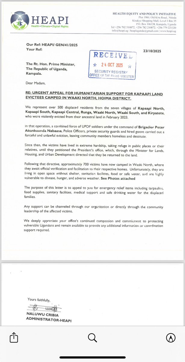 Anxiety &amp; despair as Kapaapi evictees get stuck in camps pending implementn of de Min’s directive to hve them returned to their land. We hav appealed to the P.Min’s office, red cross, area mps  for relief support! They urgently need food, sanitary facilities, safe water, blankets