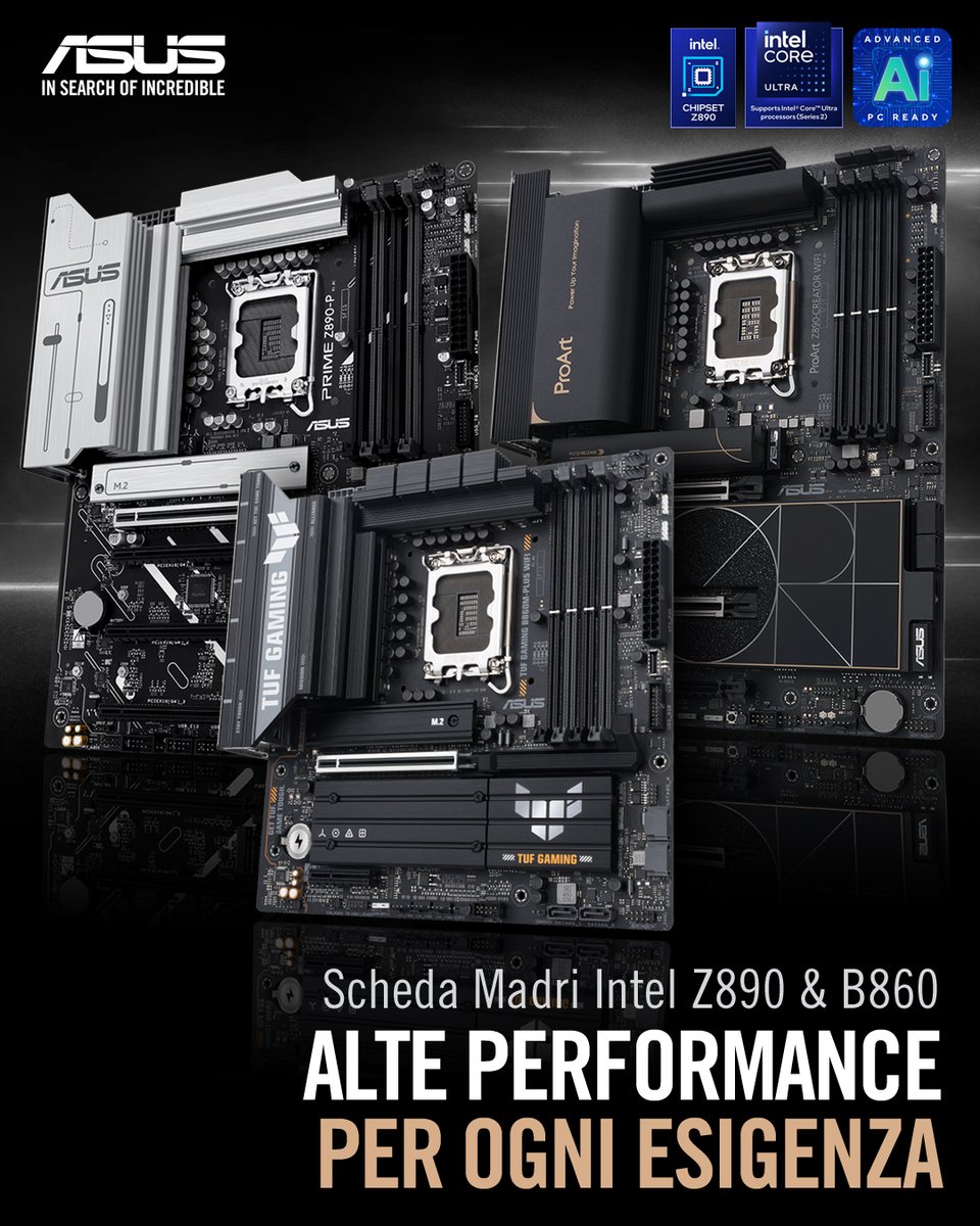 Le schede madri ASUS Z890 e B860 offrono potenza, precisione e affidabilità per ogni tipo di esigenza: dal gaming competitivo alla creazione professionale di contenuti fino alla produttività.

Scopri tutta la famiglia di schede madri ASUS Intel: asus.com/microsite/moth…