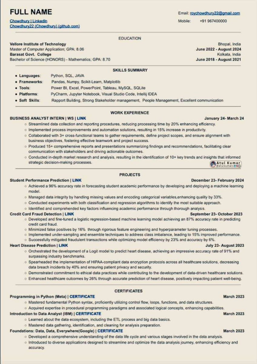 This CV helped many people getting a interview calls from Google, Amazon, Microsoft, Netflix, Apple and others.

I am sharing the exact ATS editable templates with you

Retweet &amp; Reply "CV" to get it for free

[Must be following] so that I can DM you

[Only for First 999 People]