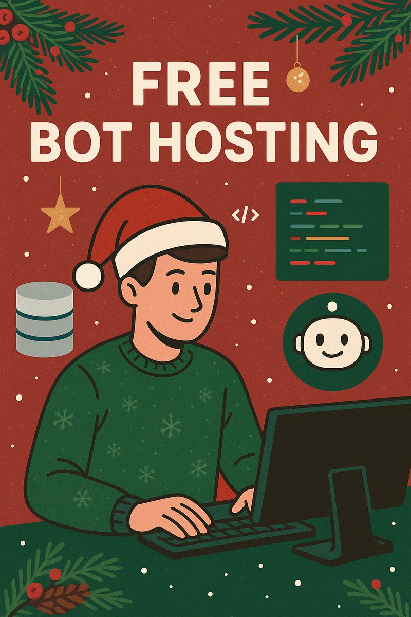 VelvraStudio's tweet photo. 🎄🎅 Weihnachts-Special! 🎅🎄
Wir schenken euch kostenloses Bot-Hosting – perfekt für Discord-, Telegram- oder andere Projekte! 💻🤖
🚀 Schnell, sicher & aktuell 100% free – aber nur für kurze Zeit!
👉 Jetzt starten und mit uns durch die Feiertage coden! #BotHosting #FreeHosting https://t.co/QdGfLcKek5