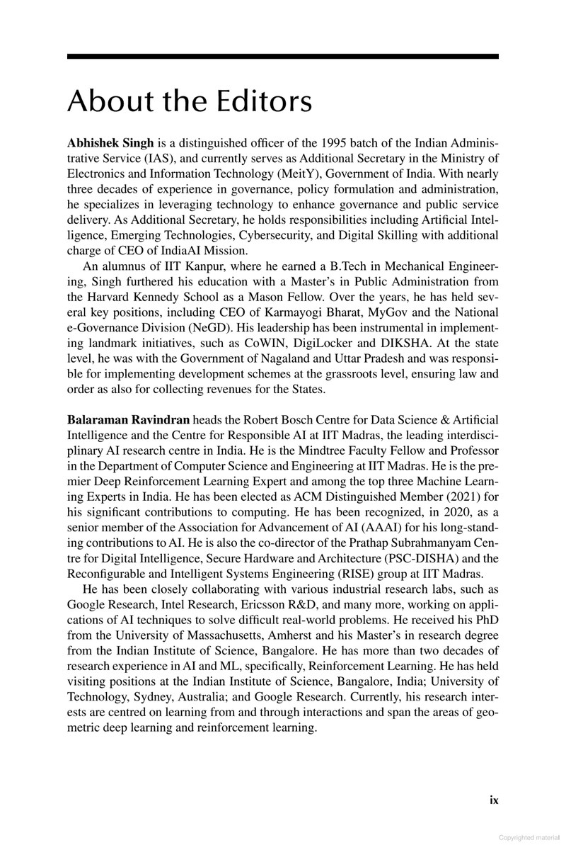 WSAI_IITM's tweet image. We’re pleased to share that the GPAI Edition of Advancing Responsible AI in Public Sector Application is now publicly accessible.
The book is edited by Shri @abhish18, Additional Secretary, @GoI_MeitY, Government of India, and Prof. @ravi_iitm , Head, @WSAI_IITM.
To download…