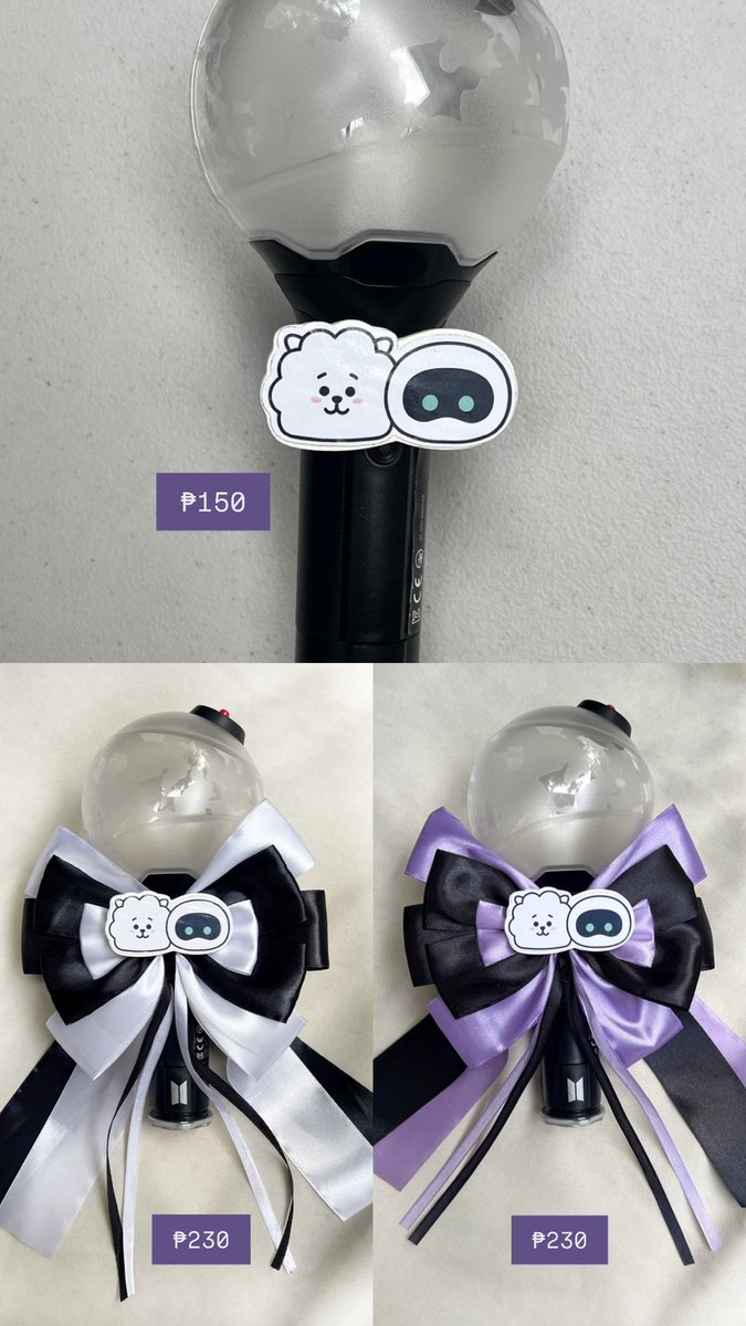 heartworkph's tweet image. wts lfb ph

rj x wootteo collection 💫 

10 pcs onhand for jin’s #RUNSEOKJIN_epTOUR_ENCORE

available:
⭐️ lightstick deco charm
⭐️ lightstick ribbon bow (white/black)
⭐️ lightstick ribbon bow (lilac/black)

🏷️ bts army #Jin_TOUR_ENCORE
#JIN #진 concert keyring anik anik incheon