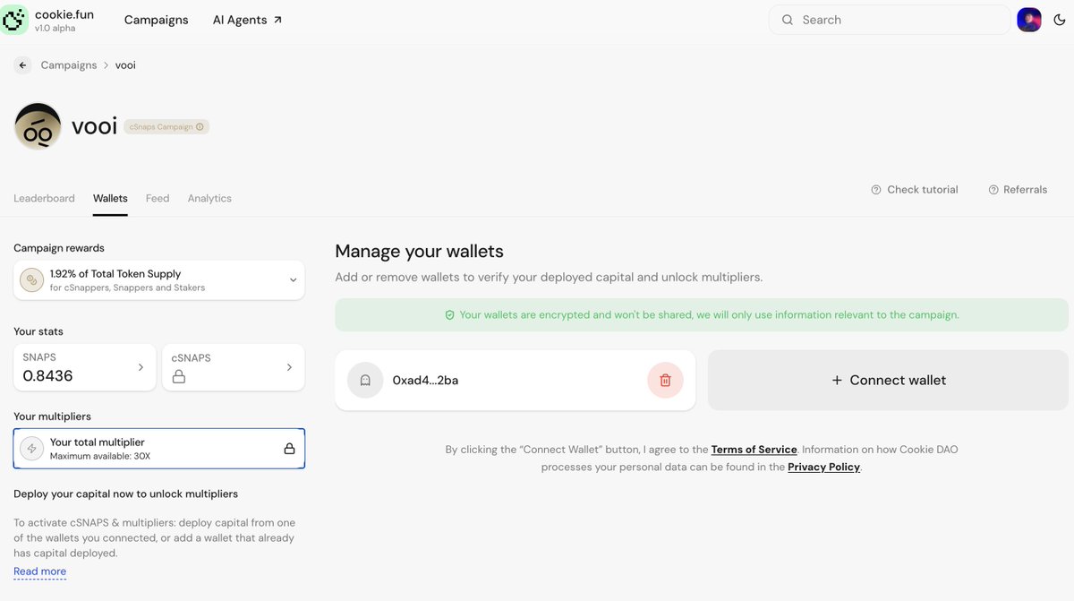 MhiztaLOEL's tweet photo. If you are snapping for @vooi_io on cookie 

Make sure you connect your wallet on cookie to activate your multiplier 

No wallet connection, no multiplier. 

You have 6 days to earn some multipliers with Vooi app https://t.co/jCf47dv4h9