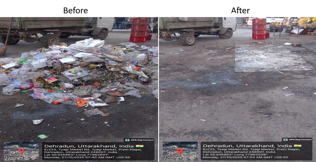 cb_dehradun's tweet photo. 27 October 2025, Cantonment Board Dehradun carried out cleanliness drive at Tyagi Market, Premnagar, Dehradun Cantt. #specialcampaign5.0
@rajnathsingh
@SethSanjayMP
@SpokespersonMoD
@RakshaSampada
@pddecc https://t.co/mFssiieEQe