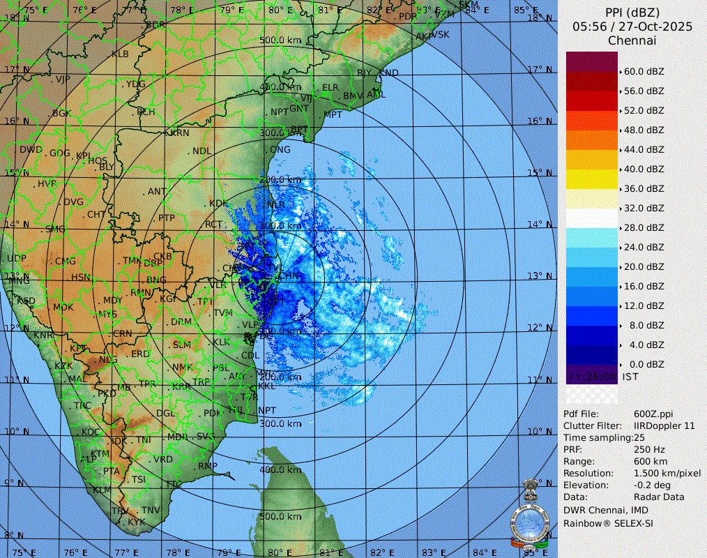 praneethweather's tweet photo. As the first region of impact due to #CycloneMontha, Tirupati and Nellore districts will see an increase in rainfall from ongoing light rains to Heavy rains during next 2-3 hours. While #Visakhapatnam city will see continuous on and off rains till evening time. https://t.co/KfmUPy7Nre