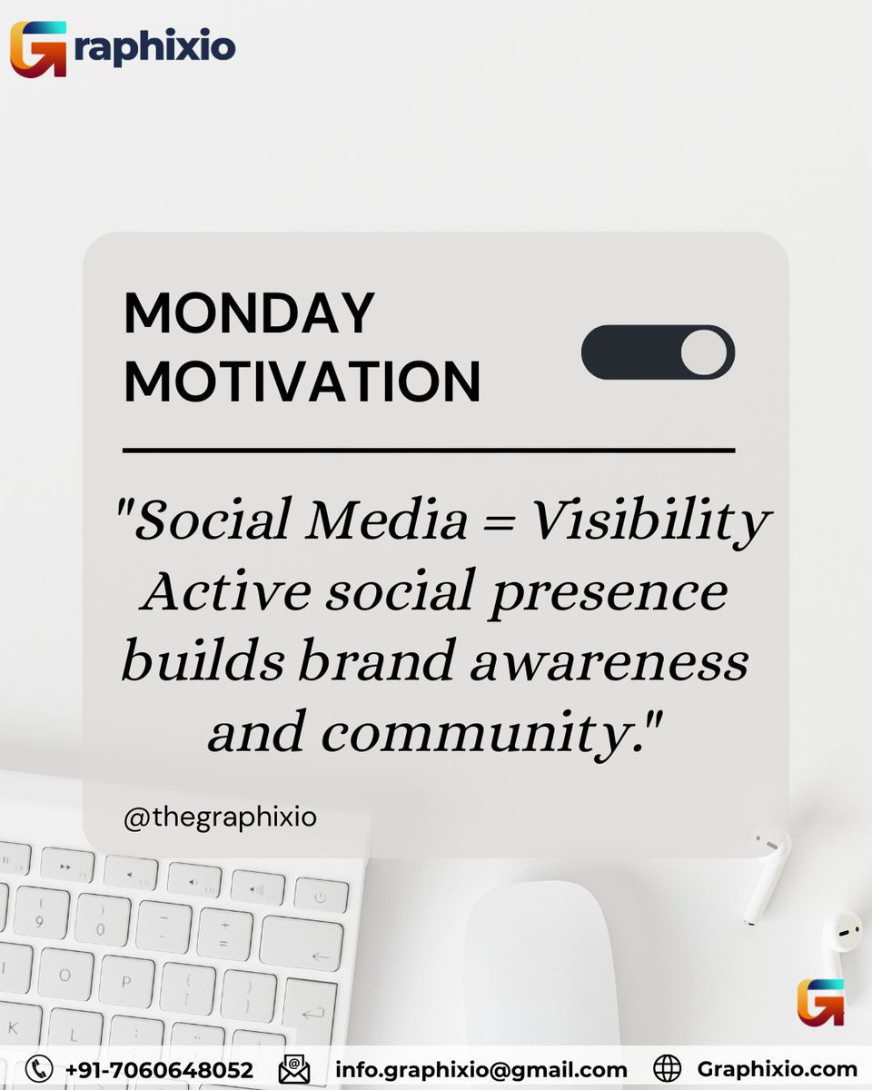 _Graphixio's tweet photo. 🌞 #MondayMotivation: Visibility is the first step to opportunity.
Stay active. Stay seen. Stay connected. 💬
Every post, story, and interaction builds your brand awareness and strengthens your community.

#MondayMotivation #BrandVisibility #SocialMediaGrowth #StayConsistent https://t.co/0NI9pKyGsW