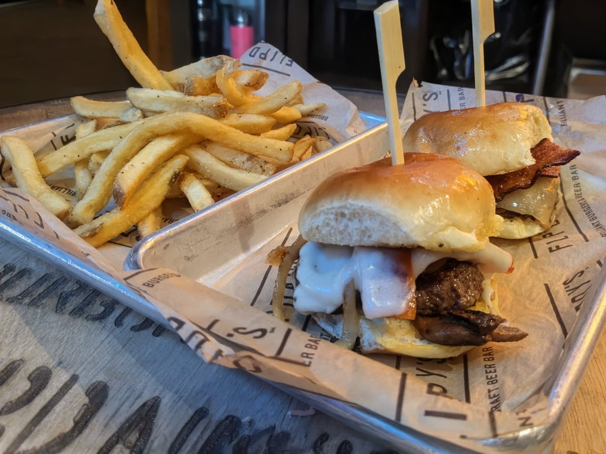flipdaddys's tweet photo. Sliders coming to Flipdaddy's! All week for lunch. Pick two of our most popular burgers, we'll build them as sliders. Fries and Coke....$10. https://t.co/VKh3dipS5U