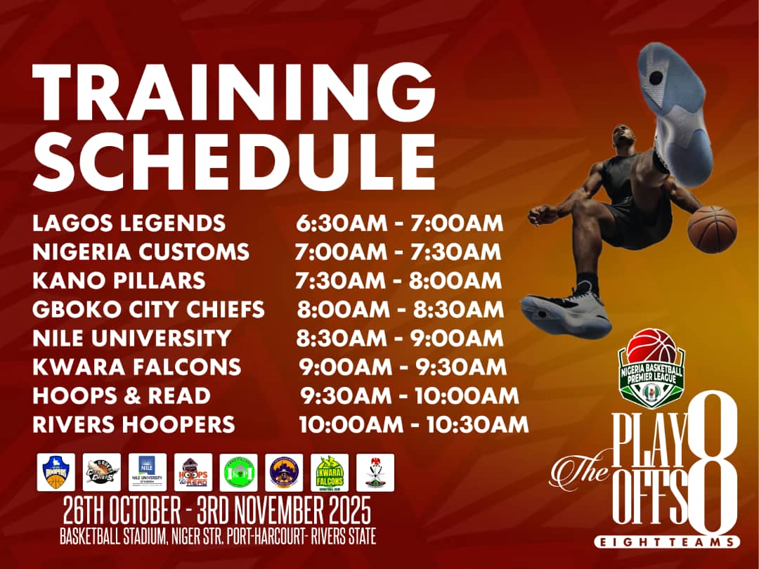 The #NPBLFinal8 is heating up! Catch your favorite basketball team in training action at the Basketball Court, 58 Niger Street, Old Port Harcourt Township. The teams are gearing up for an intense competition, and you won't want to miss it.

<a href="/Eyokelvin/">EiK</a> <a href="/Queenjohn4/">Queen John-Moseph</a> <a href="/MeritJay11/">Merit Jay 🎙️</a>