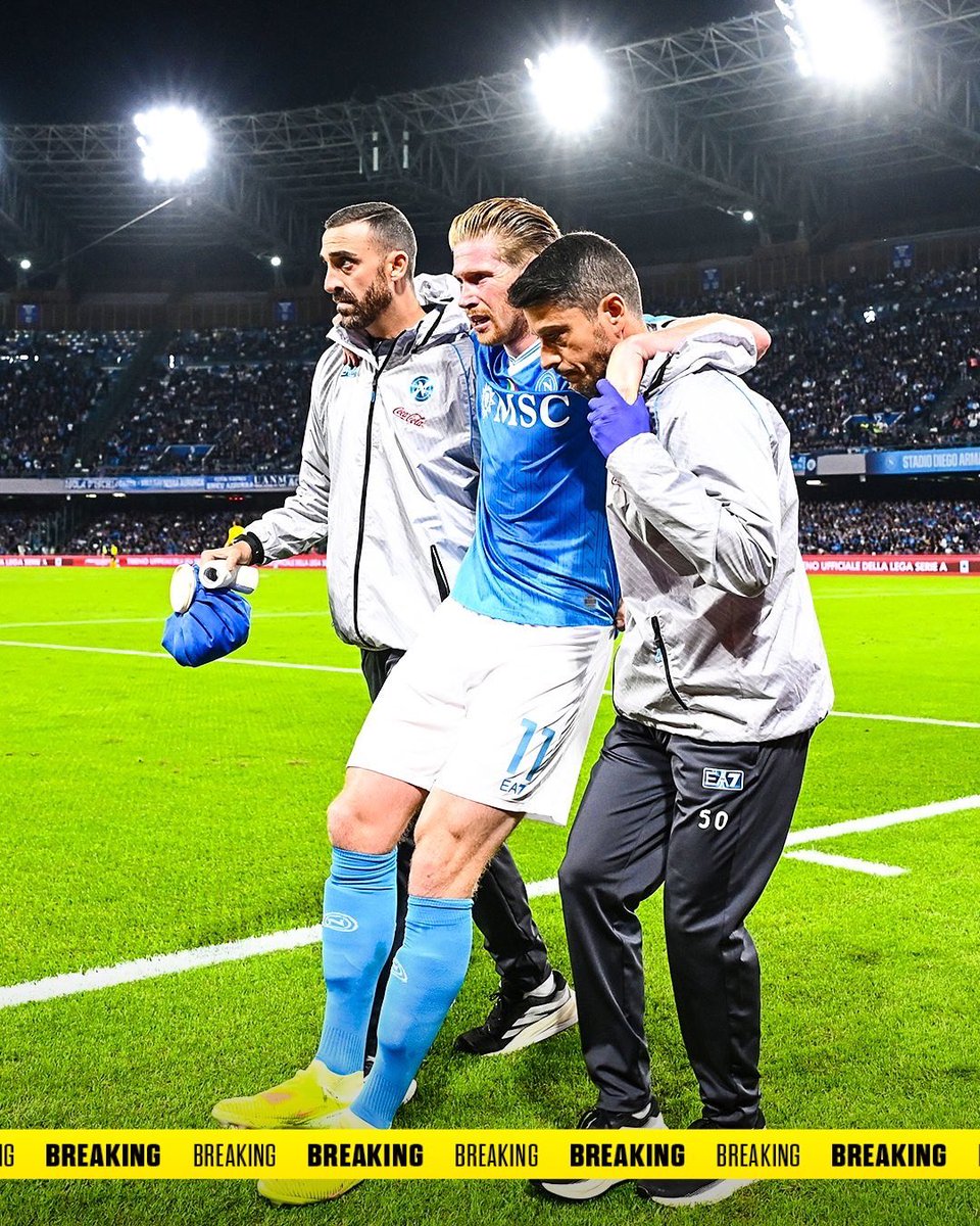 🚨🇧🇪 Napoli confirm Kevin De Bruyne set to be sidelined for months with serious muscle injury.

“Final tests confirm high-grade injury of biceps femoris of the right thigh”, with long time sidelined anticipated.

Get well soon, Kev!