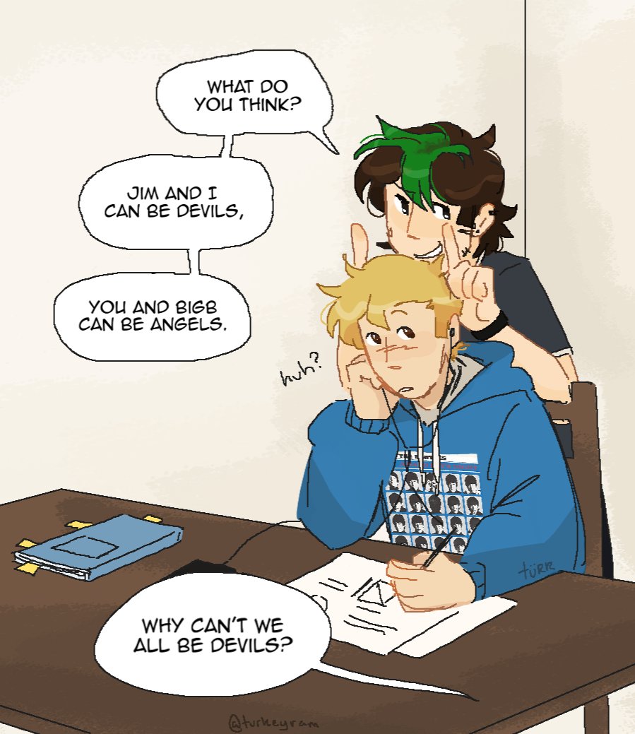 turkeyram's tweet image. [au: out of style] deciding on halloween costumes for the band :)