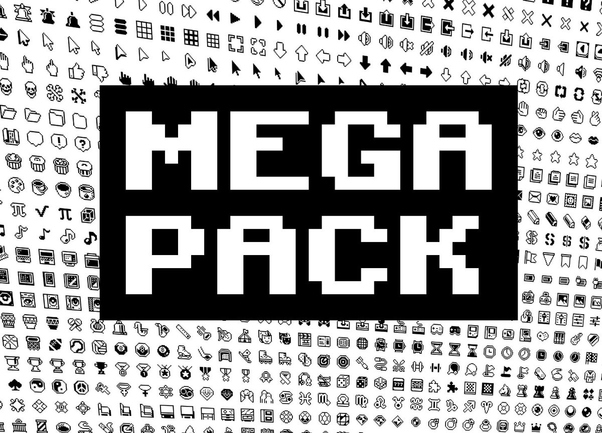 Poloviiinkin's tweet image. NEW! &quot;MEGA PACK&quot; 1500+ 16x16 px. 1-Bit Outlined Pixel UI Icons Pack. #pixelart #gamedev #indiedev #gameassets #1bit #retrogame #itchio  piiixl.itch.io/mega-pack