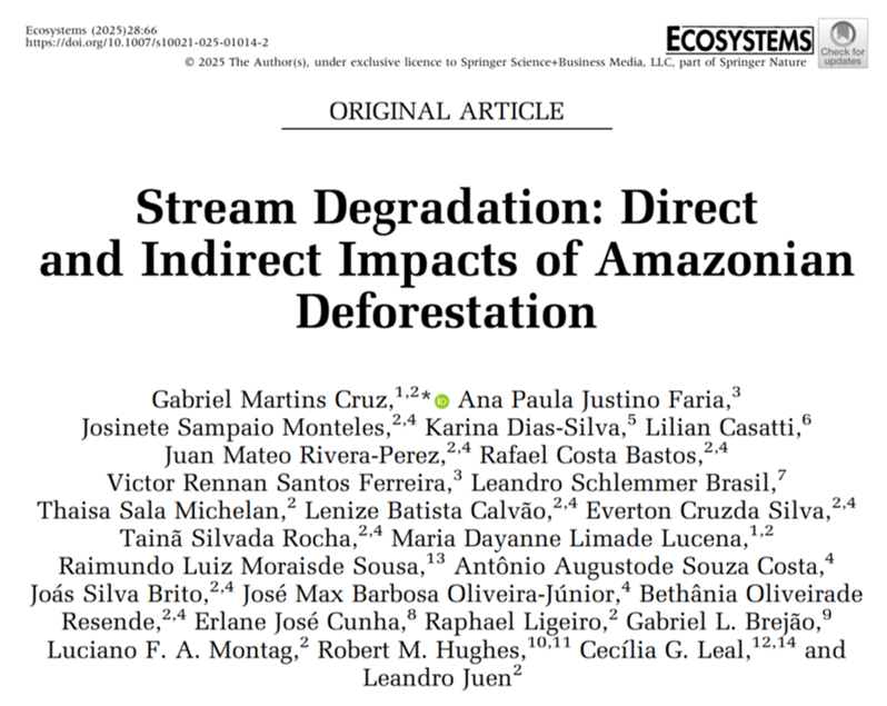 Leandro_Juen's tweet photo. Estudo revela que o desmatamento na Amazônia ameaça os igarapés, reduzindo a água, estabilidade física dos cursos d’água e a biodiversidade. Os 269 igarapés analisados mostram que não basta preservar só a mata ripária: é preciso recuperar a bacia inteira. https://t.co/5UIKBhBbgp https://t.co/rV6lE1iPj6