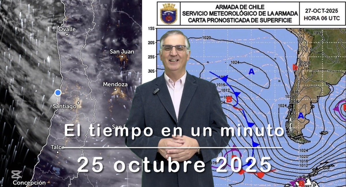 El tiempo en un minuto para la región de Valparaíso y Santiago para hoy lunes 27 de Octubre 2025.

youtu.be/aGxfY3bEGJA

Comenta y comparte!!!

#PronosticoDelTiempo #Clima #Tiempo #Meteorologia