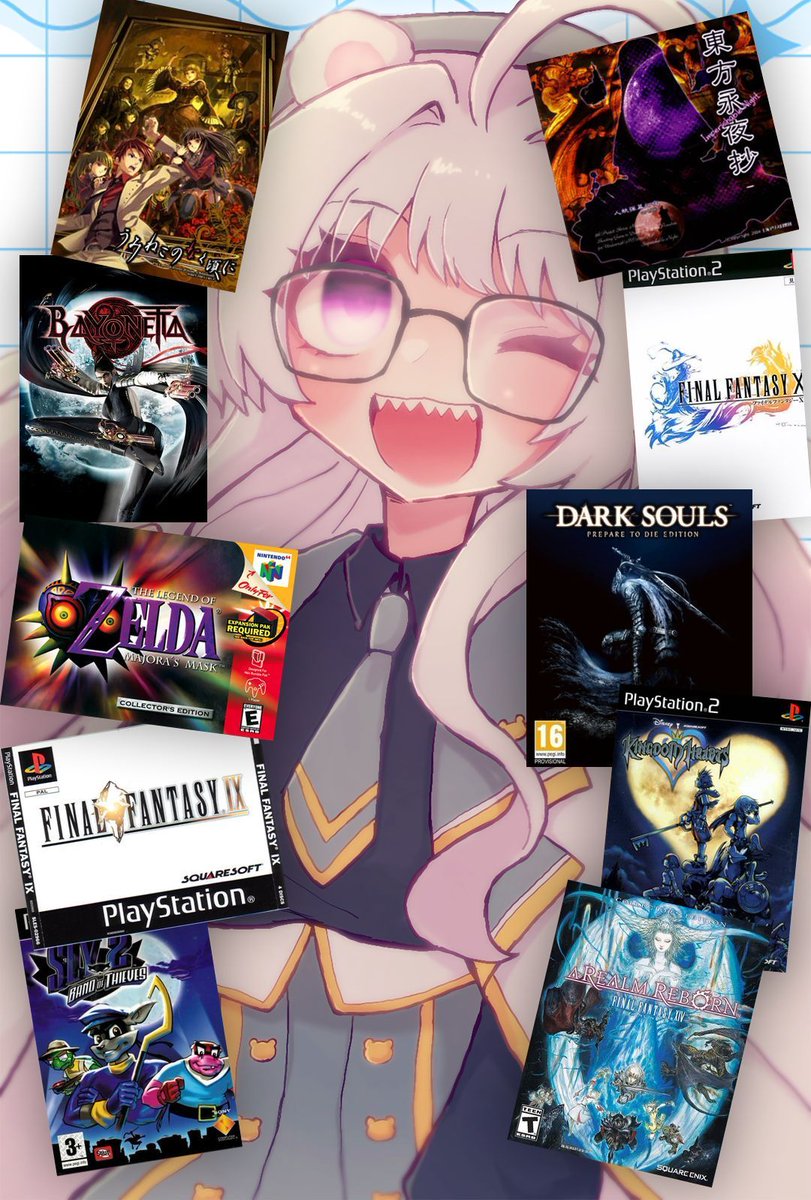 10 games to get to know me! 💙

Honorable mentions: Cuphead, Persona 3 &amp; 4, DMC 3, VTM: Bloodlines, BlazBlue 1-2 and probably a lot of others lol

Art by @/momoko2002210 !