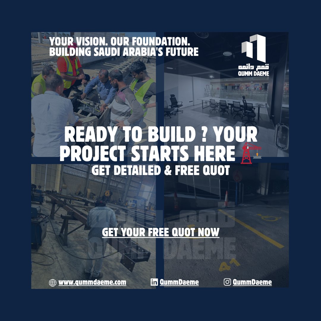 QummDaeme's tweet photo. Got a project in mind? We cover it: 🏭 Industrial, 🏢 Commercial, 🏡 Residential, and Fabrication. YOUR VISION. OUR FOUNDATION.

Tap to get a FREE project quote:
[https://t.co/nTrccgoJb4]

#JeddahConstruction #FreeQuote #Contracting https://t.co/jKVurclfu1