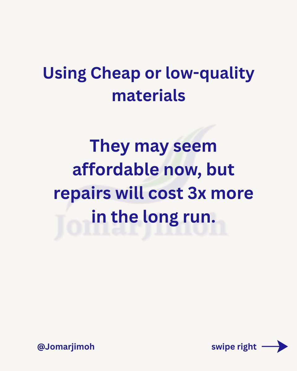 jomarjimoh's tweet image. FREE TIPS MONDAY 🏗️

Building a house soon? Avoid these costly mistakes that drain your pocket 💸
Let’s build smarter, not harder.
#JomarJimohConstruction #BuildingTips #ConstructionMonday #Architecture #HomeBuilding
