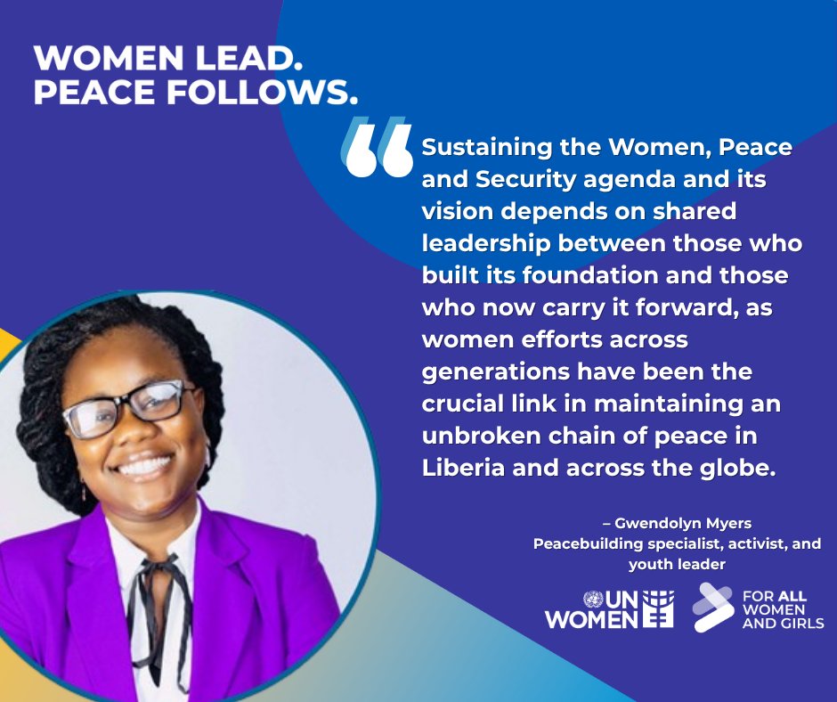 Celebrating 25 years of #UNSCR1325.

From Oct 27 - 31, <a href="/unwomenliberia/">UN Women Liberia 🧡</a> is spotlighting women peacebuilders of all ages in an online photo campaign, honoring their powerful contributions to the #UNSCR1325 that propelled the Women, Peace &amp; Security agenda.  tinyurl.com/mwx69eza