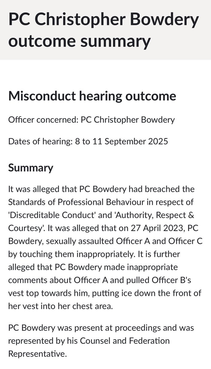 Alice Vinten (@avintenauthor) on Twitter photo Make this make sense <a href="/metpoliceuk/">Metropolitan Police</a> 
PS David French makes a sexist comment to a female inspector = gross misconduct = (quite rightly) DISMISSED
PC Christopher Bowdery *sexually assaults* two colleagues AND makes sexist/inappropriate comments = gross misconduct = KEEPS HIS JOB. Make this make sense <a href="/metpoliceuk/">Metropolitan Police</a> 
PS David French makes a sexist comment to a female inspector = gross misconduct = (quite rightly) DISMISSED
PC Christopher Bowdery *sexually assaults* two colleagues AND makes sexist/inappropriate comments = gross misconduct = KEEPS HIS JOB.