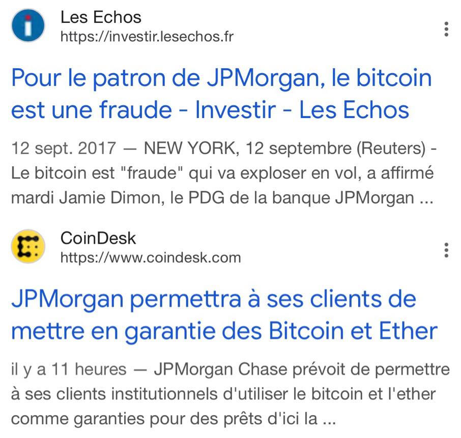 Jonathan__NOWAK's tweet image. Jamie Dimon, PDG de @jpmorgan , en 2017 : Le #Bitcoin est une &quot;fraude&quot; qui finira par exploser.

2025 : #JPMorgan permettra à ses clients d’utiliser #Bitcoin et #Ethereum comme garantie pour des #prêts.