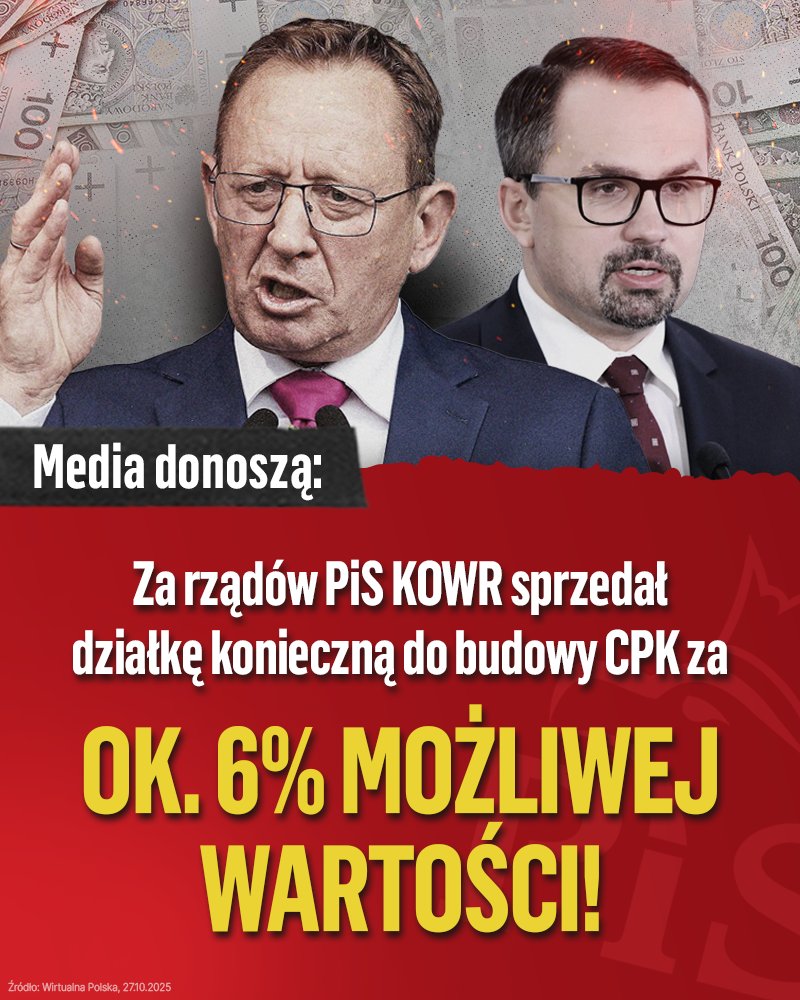 Na 12 dni przed końcem rządów PiS sprzedano działkę pod uprawę rolną za niecałe 23 miliony zł. W kontekście budowy CPK jej wartość to nawet 400 milionów zł. 

W sprawie CPK politycy PiS potrafią budować głównie swoją popularność. Samo budowanie CPK szło im znacznie gorzej❗