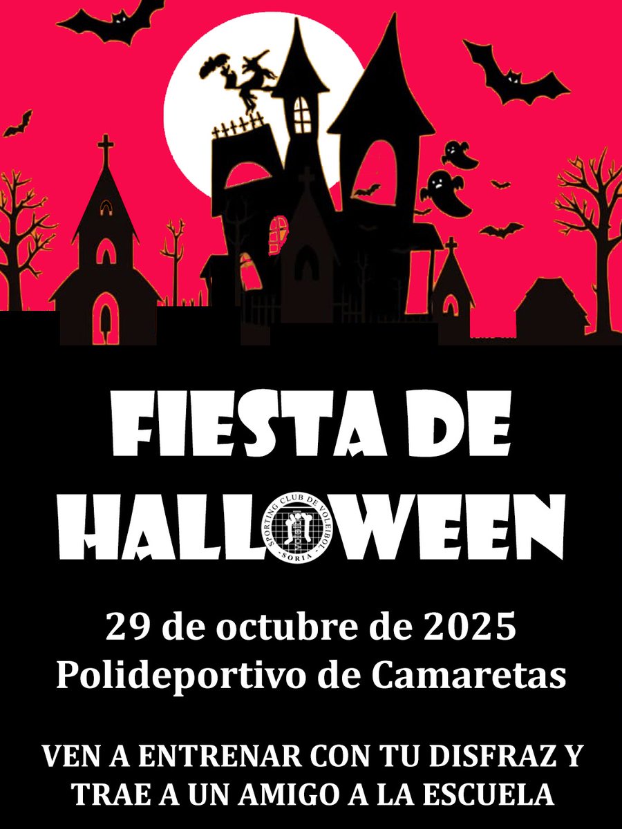 ‼🧛 NO TE PIERDAS EL ENTRENAMIENTO MÁS TERRORÍFICO DEL AÑO

🏐🧟 🧹Este miércoles, día 29 de octubre, ven a Camaretas a entrenar con tu disfraz y disfruta de la terrorífica Fiesta de Halloween del Sporting Santo Domingo. ¡Vence al miedo y juega al voleibol entre calaveras!