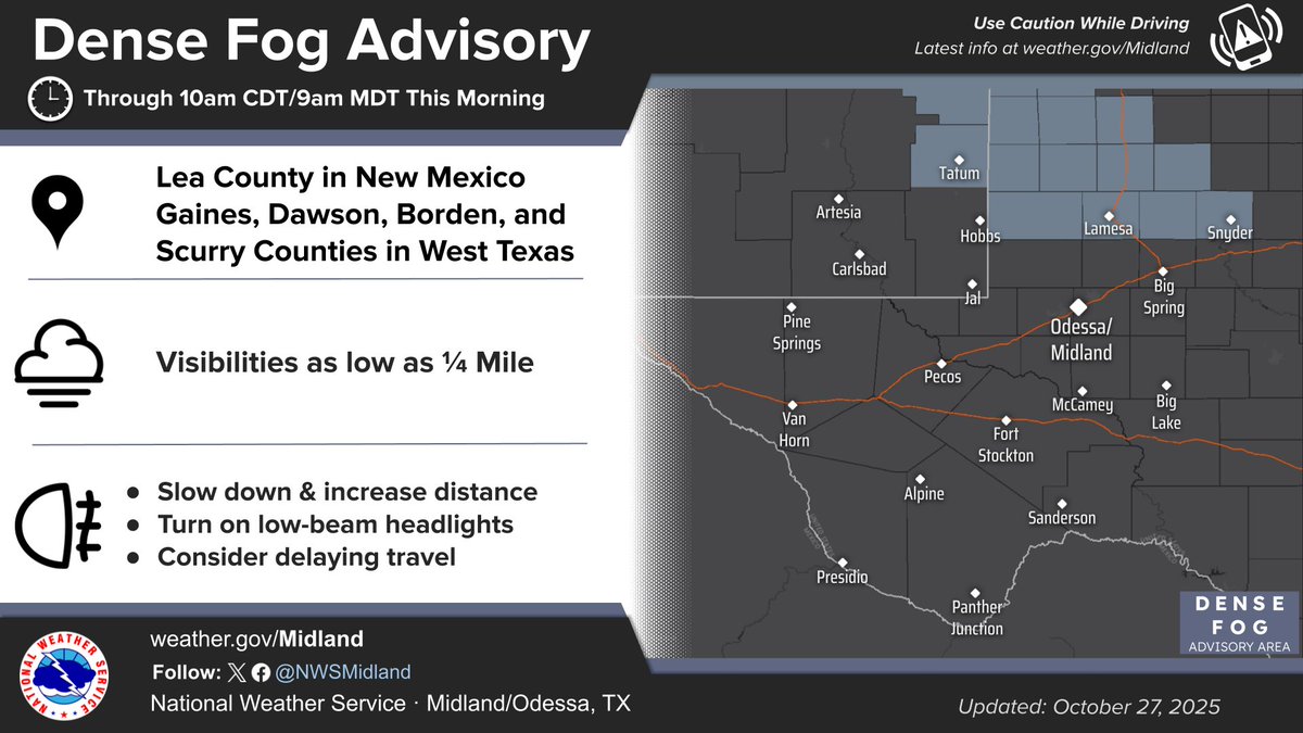 Given recent satellite trends, we have issued a Dense Fog Advisory