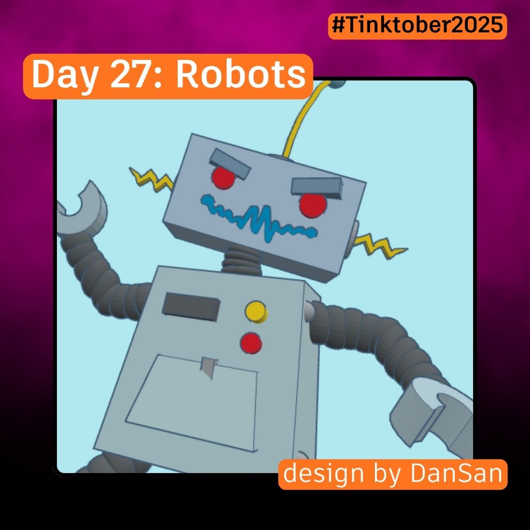 tinkercad's tweet photo. #Tinktober Day 27: Robot ๐ค
https://t.co/4gCwxgFFRC
#Tinktober2025 #HalloweenDesigns #MadeWithTinkercad https://t.co/9gieH4g7VB