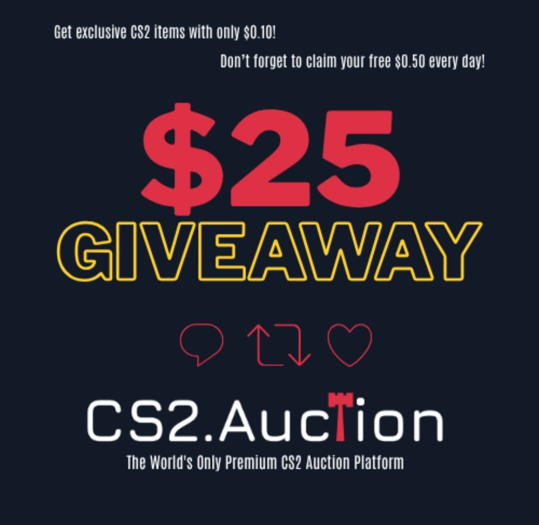 Anco_CS2's tweet image. 💰$25 GIVEAWAY!
To enter:
- Follow me and @CS2auction 
- Like & RT
- Tag few friends 
Ends in 7 days! Good luck 🍀