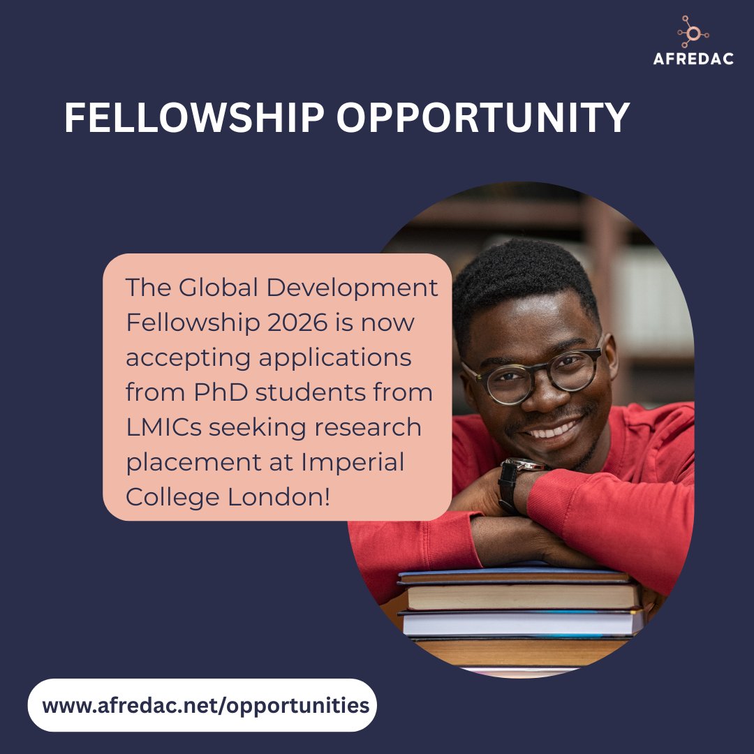 Are you a PhD student from an LMIC looking to expand your international research experience?

Apply for the he Global Development Fellowship.

🕓 Deadline: 28 November 2025

🔗 Apply here: imperial.ac.uk/global-develop…

Visit afredac.net/opportunities for more opportunities like this.